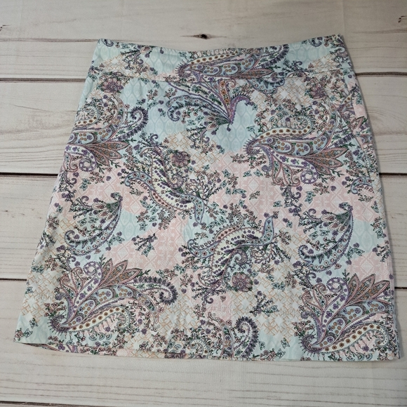 TALBOTS Cotton Straight Pencil Skirt Mini Paisley Pocket Pink And Blue Size 8 - Picture 1 of 8